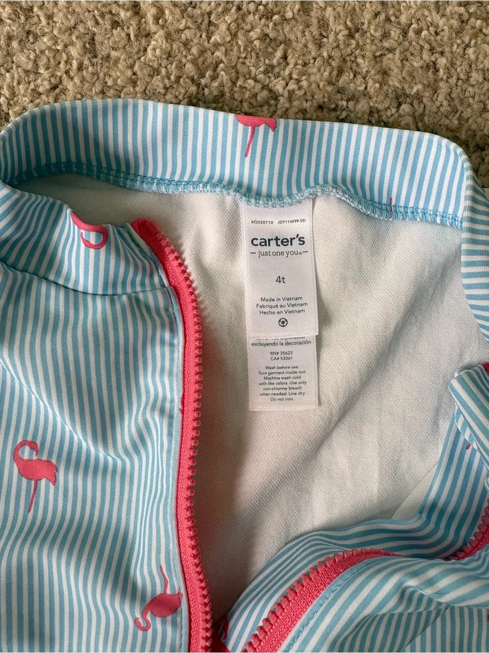 Carters Just One You Girls Swimsuit Size 4T One Piece Rash Guard Flamingos